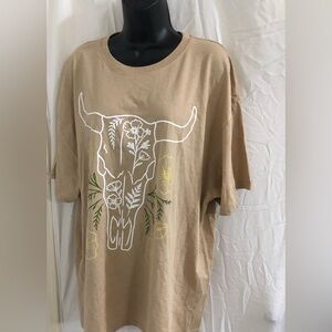 Tan plus size embroidered Skull‎ head relaxed fit tshirt size 2XL brand new